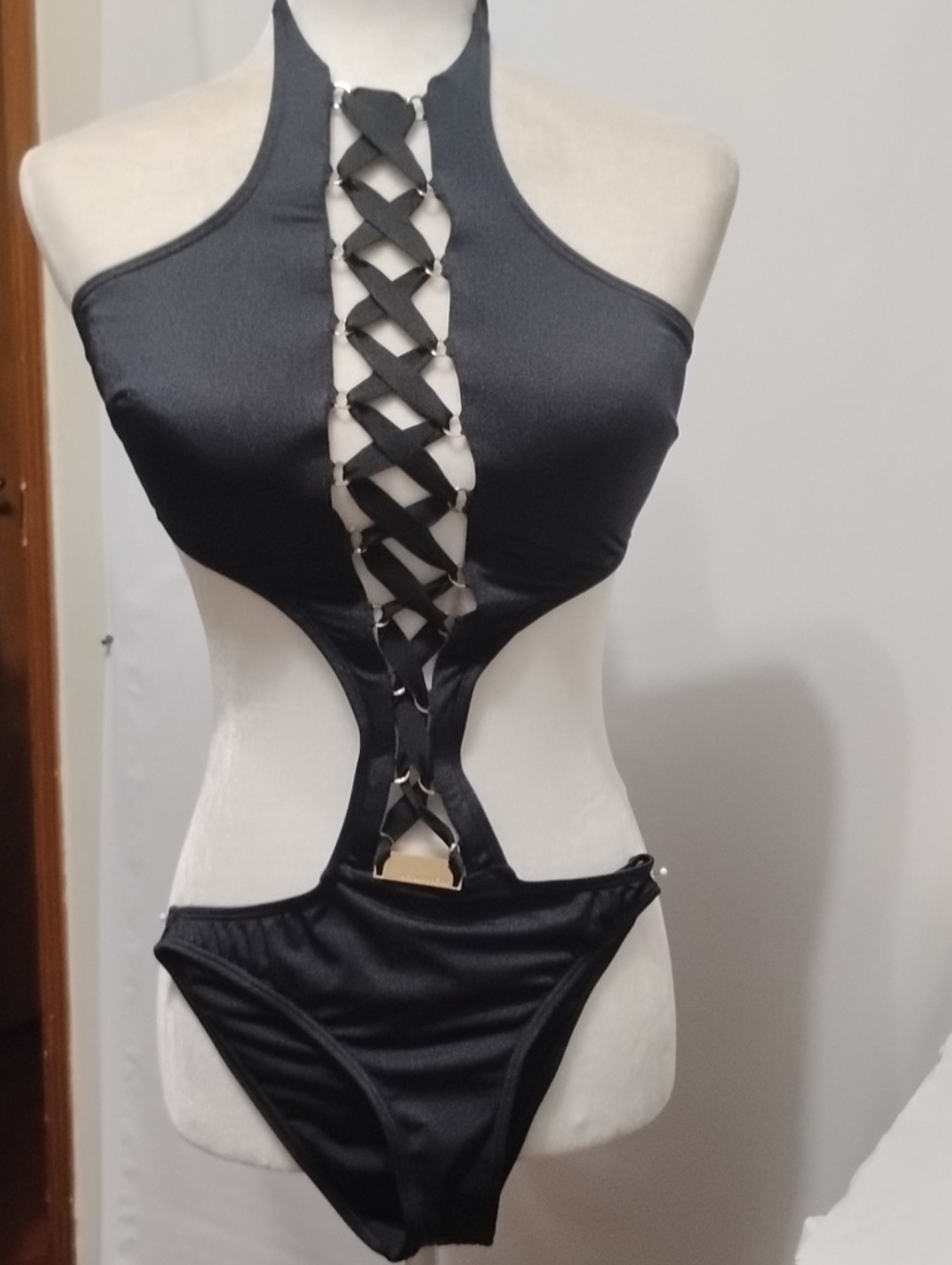 Victoria Secret Sexy Corset Black Lace-Up One-Piece Swim - Women S